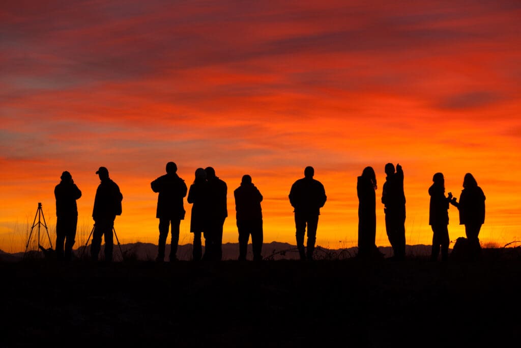 Photographers at sunset, Skagit Flats, Washington